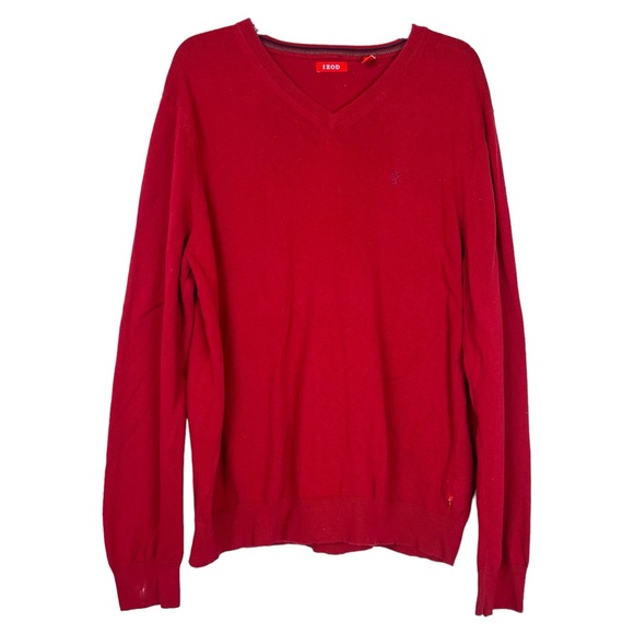 Izod Other - Izod Men’s Red Long Sleeve V-Neck Knit Vintage Cotton Sweater Top Shirt sz Large